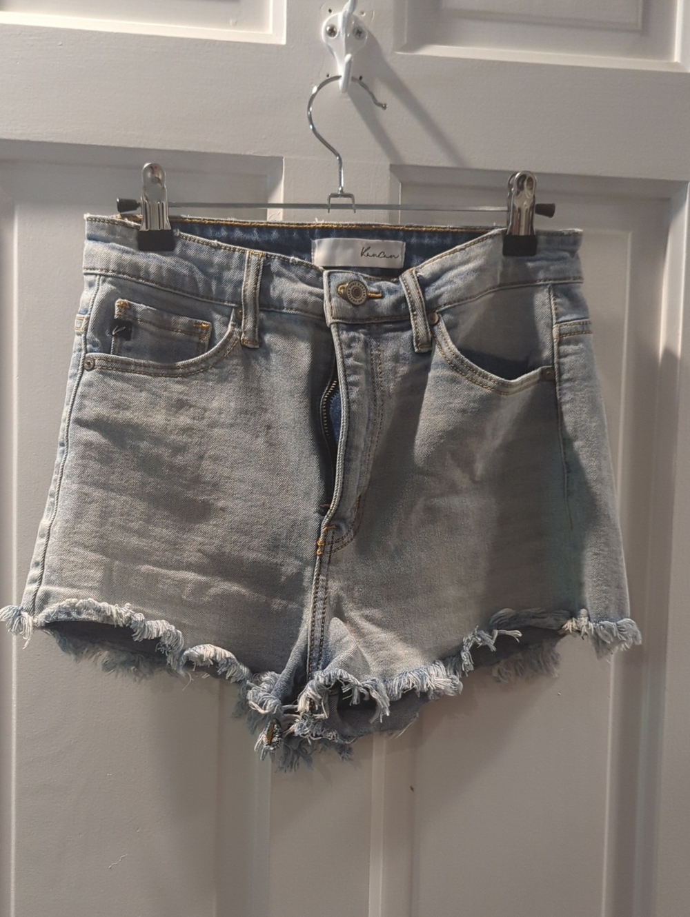 KanCan Light Wash Frayed Hem Denim Shorts